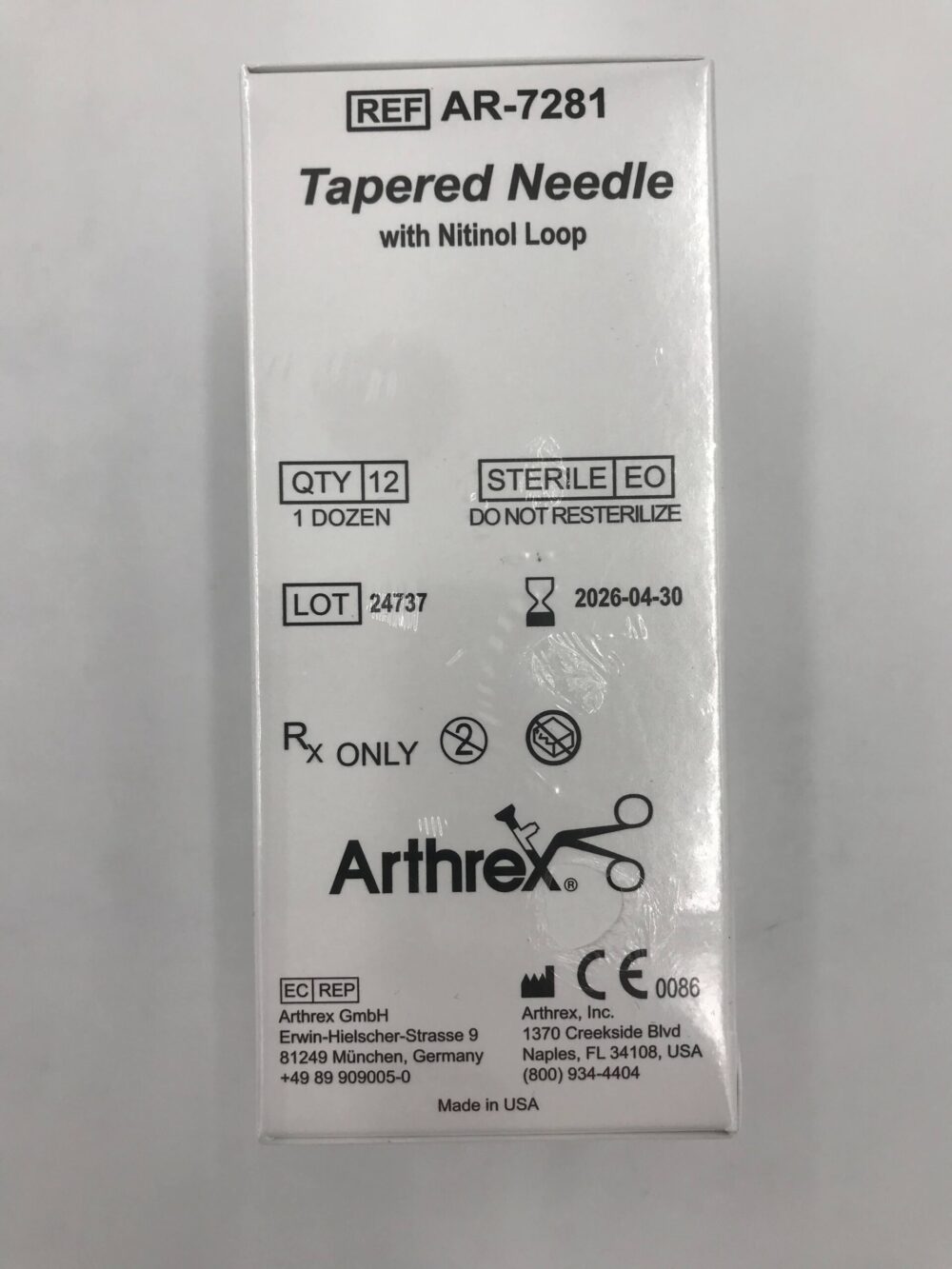ARTHREX AR7281 Tapered Needle w/ Nitinol Loop T5, 26.5mm (12/Box