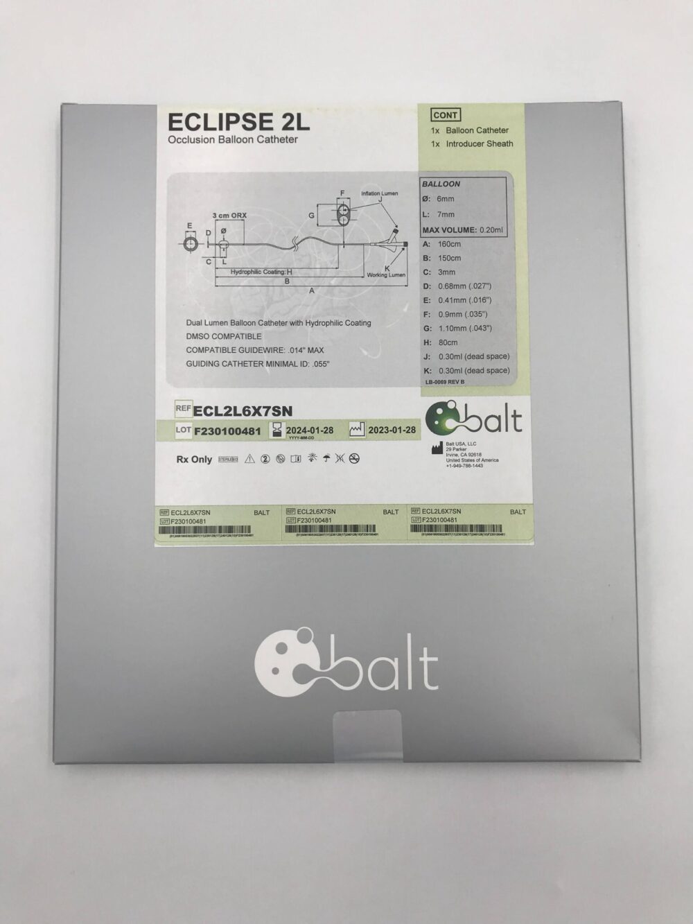 BALT USA ECL2L6X7SN Eclipse 2L Occlusion Balloon Catheter 6mm x 7mm x 0