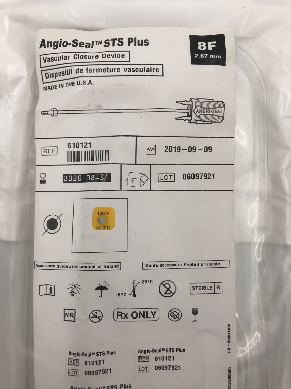 TERUMO 610121 AngioSeal STS Plus Vascular Closure Device 8F (X) GB