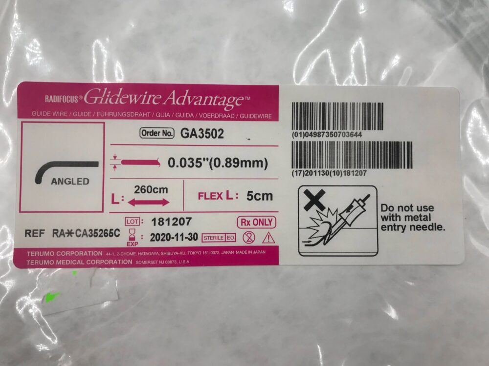 TERUMO GA3502 Glidewire Advantage Radiofocus Guidewire, Angled 260cm x