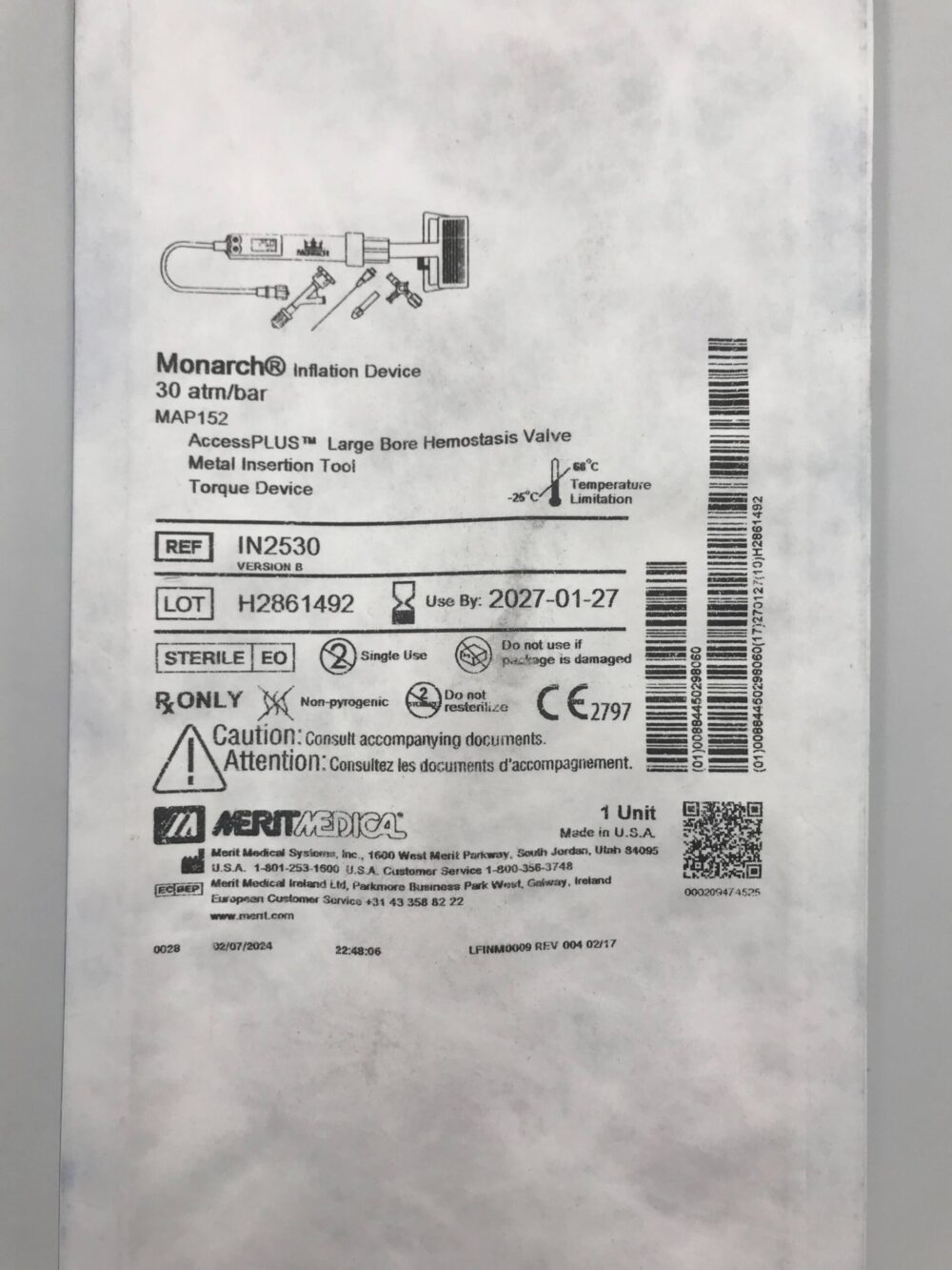 MERIT MEDICAL IN2530 Monarch Inflation, AccessPLUS Large Bore