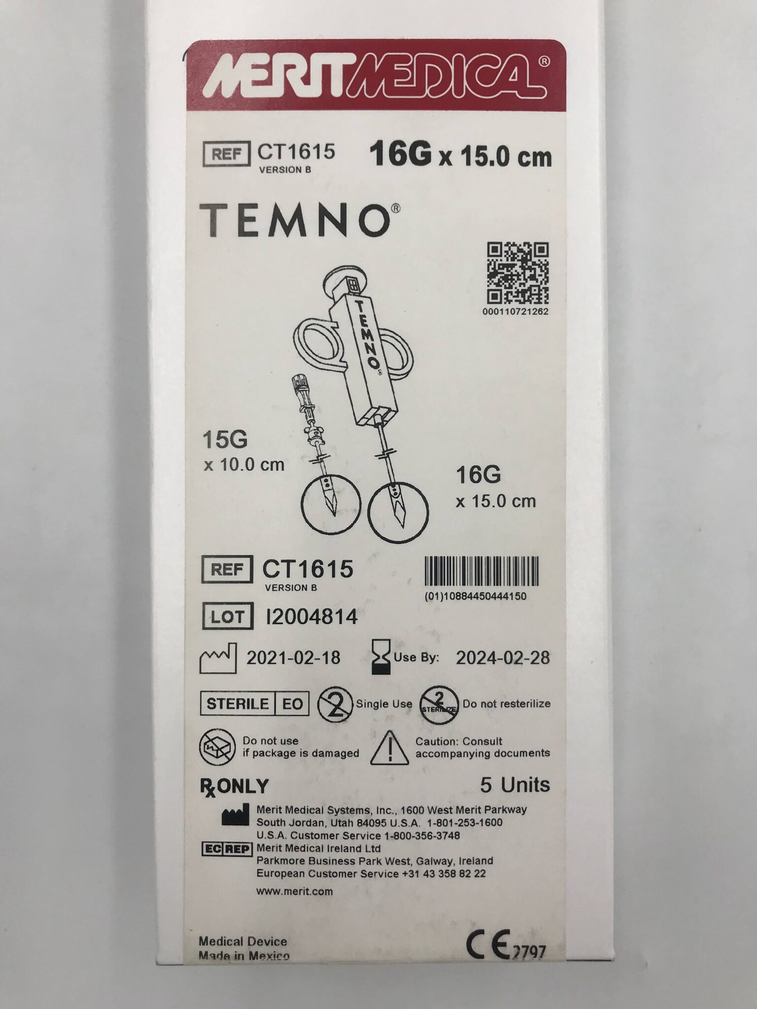 MERIT MEDICAL CT1615 TEMNO Biopsy Needle w/ Standard Coaxial Introducer