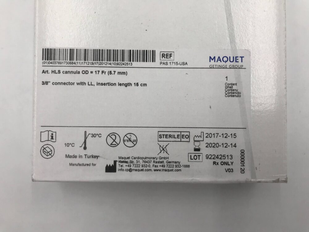 MAQUET PAS 1715-USA Art. HLS Cannula Set 17Fr (X) - GB TECH USA