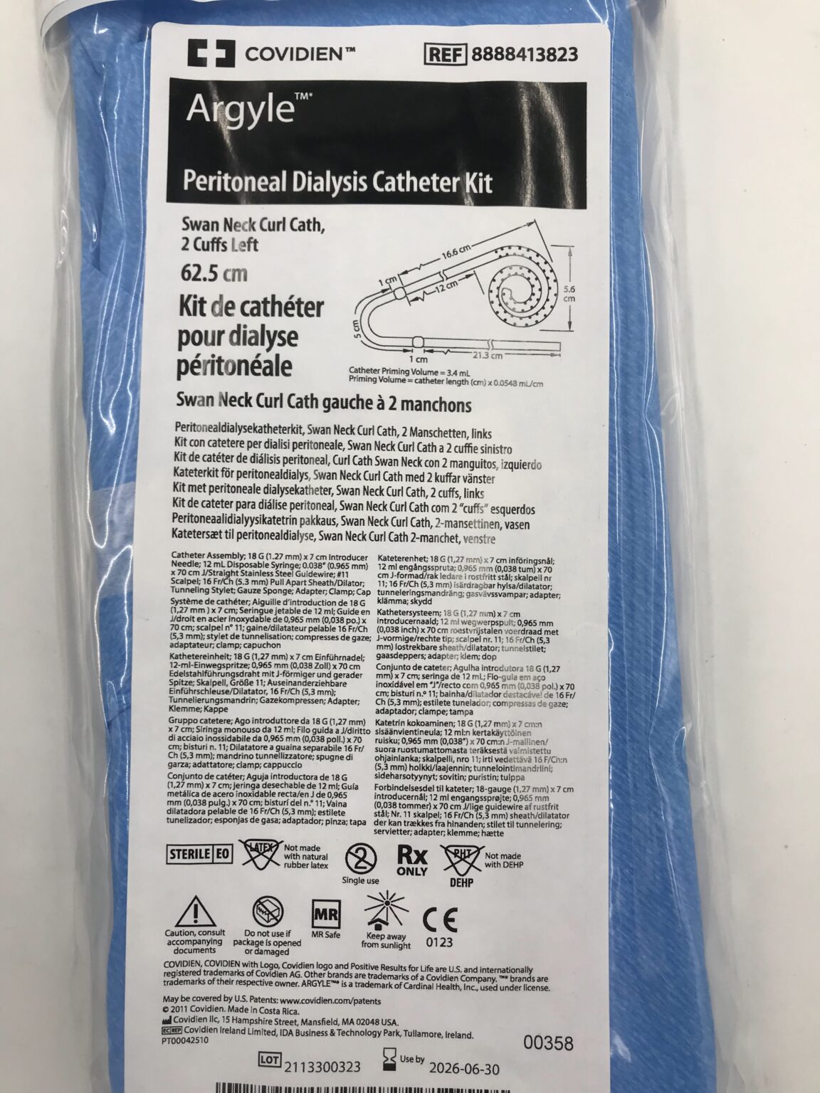 COVIDIEN 8888413823 Argyle Peritoneal Dialysis Catheter Kit, Swan Neck
