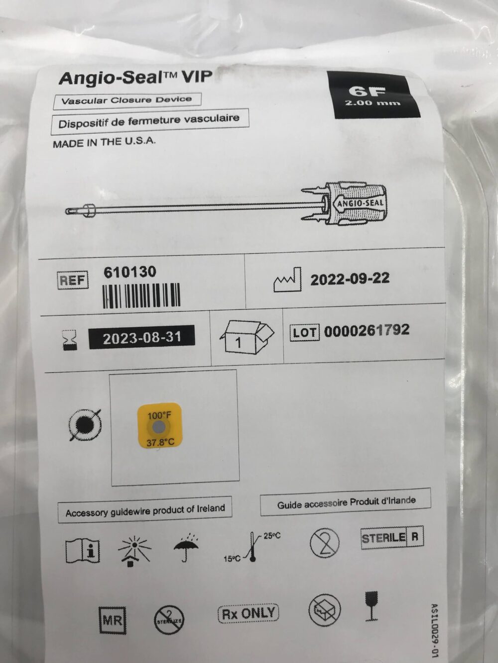 Terumo 610130 AngioSeal Closure Device 6F (X) GB TECH USA