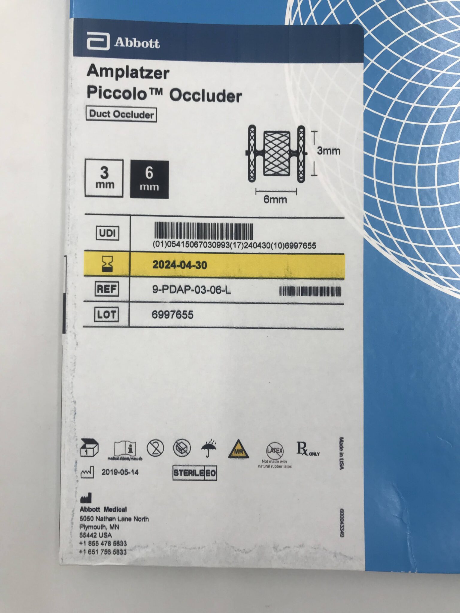 ABBOTT 9PDAP0306L Amplatzer Piccolo Duct Occluder 3mm x 6mm (X