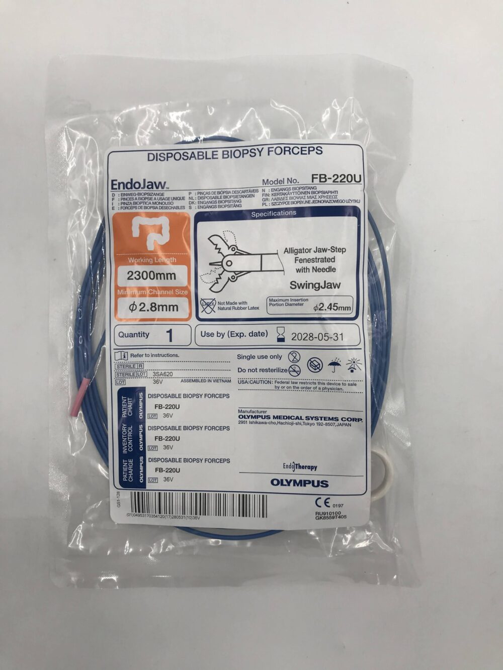 OLYMPUS FB220U EndoJaw Disposable Biopsy Forceps 2300mm, ø2.8mm GB