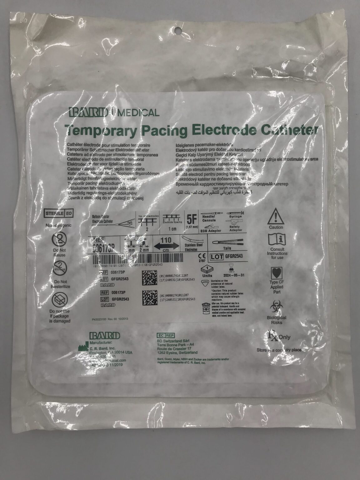BARD 006173P Temporary Pacing Electrode Catheter 5F x 110cm (X) GB