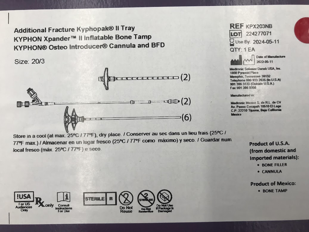 MEDTRONIC KPX203NB Kyphon Balloon Kyphoplasty w/Kyphon Xpander II IBT